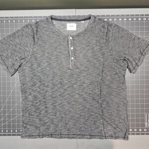 Billy Reid Hunter Henley Shirt Large Gray Herringbone Ribbed Heritage Workwear